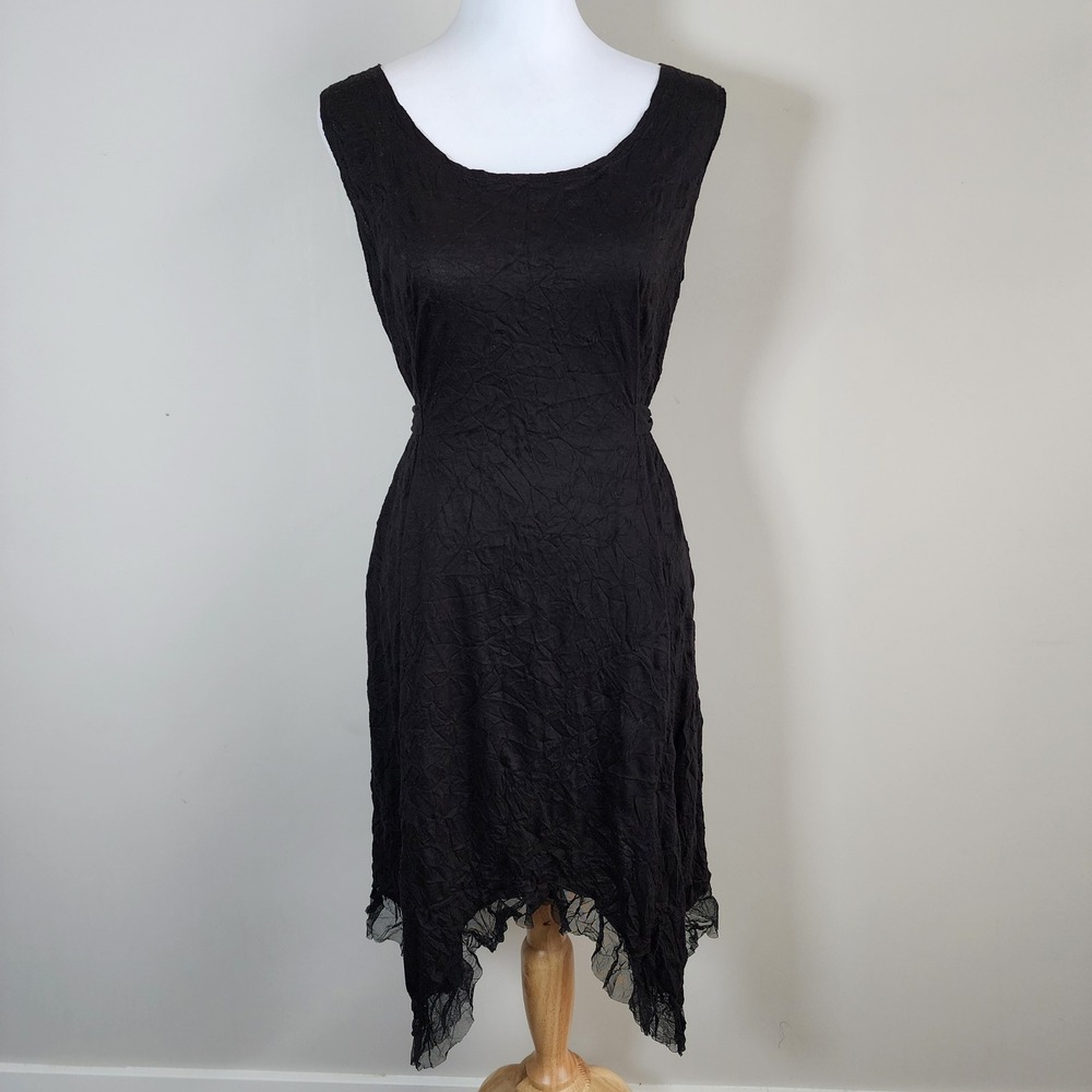 Alison Sheri Dress Womens Large Black Crinkle Mesh Witchy Whimsigoth Goth Alt